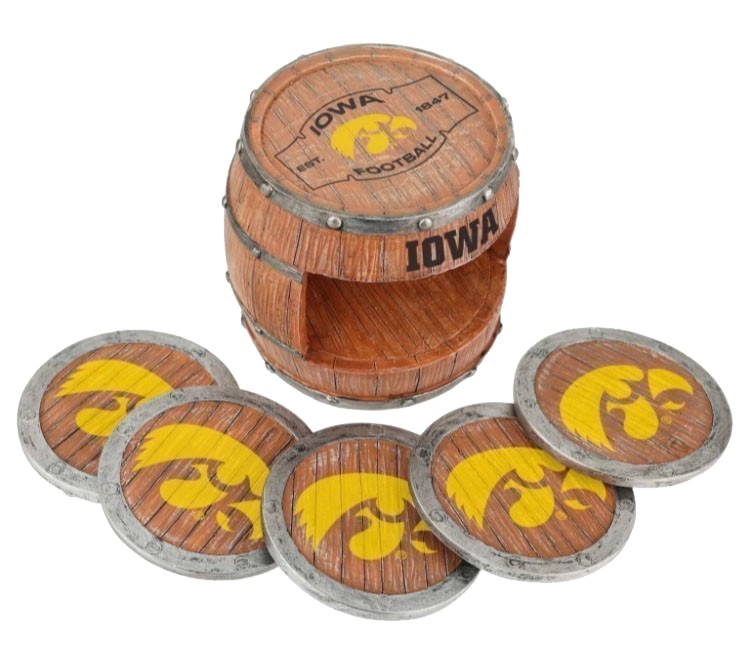 Iowa Hawkeyes Barrel Coaster Set