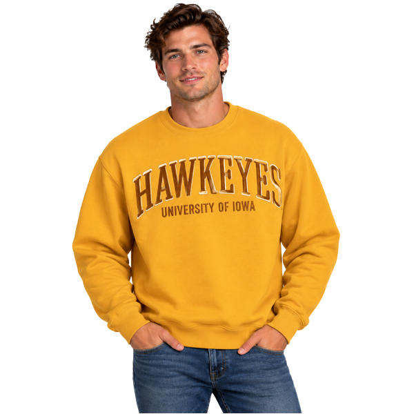 IOWA HAWKEYES FUNDAMENTAL PUFF TONAL FLEECE CREW