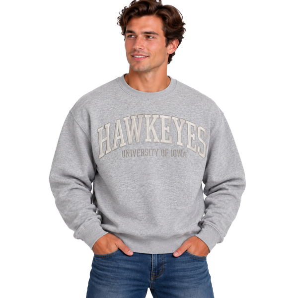 IOWA HAWKEYES FUNDAMENTAL PUFF TONAL FLEECE CREW