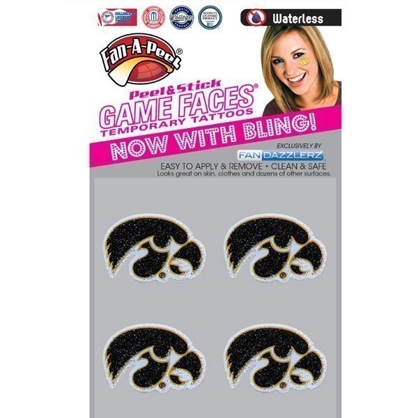 Iowa Hawkeyes Tigerhawk Face Bling Tattoo