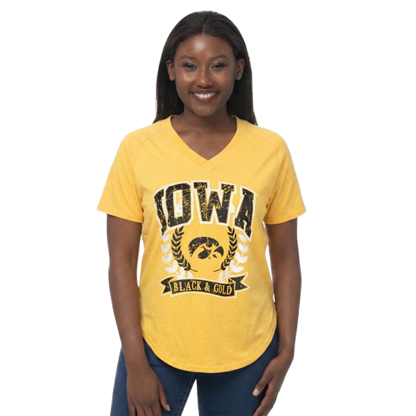 Iowa Hawkeyes Black & Gold V-Neck Tee