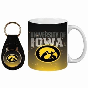 Iowa Hawkeyes Ceramic Mug w/ Leather Keyring Gift Set